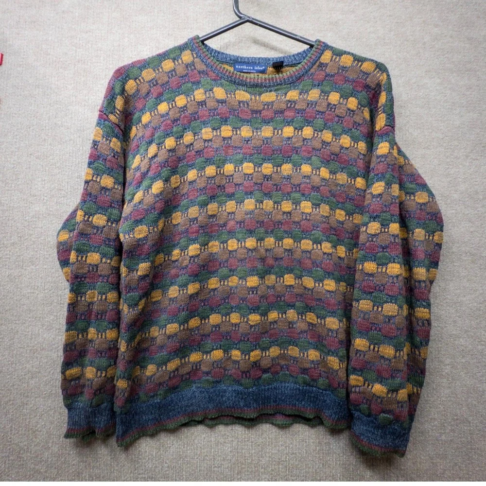 Northern Isles Mens XXL Sweater Midnight Navy Mix Geometric Knit Cotton Blend